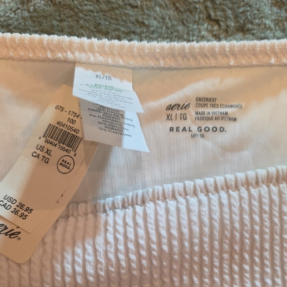2/$25 Aerie White Textured Cheeky Swim Bottom. Size Extra Large - Picture 2 of 3